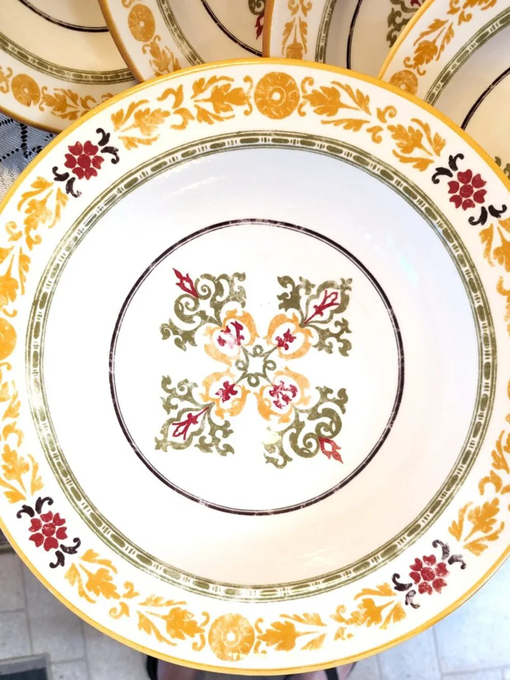 5 Piece Williams Sonoma Pasta Set Retired Asolo Gold Green Tuscany Italy NICE